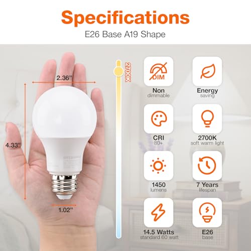 Image of Sylvania ECO LED A19 Light Bulb, 100W Equivalent, Efficient 14.5W, 7 Year, 1450 Lumens, Non-Dimmable, Frosted, 2700K, Soft White - 6 Pack (40885)