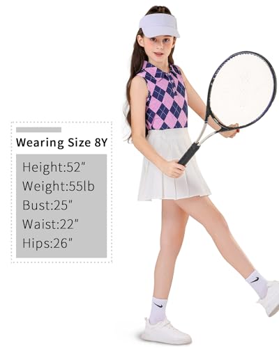 Image of Soneven Girls Sleeveless Polo Shirts Button UP Golf Tennis T-Shirts with Collared Quick Dry Tank Tops for 4-14 Years
