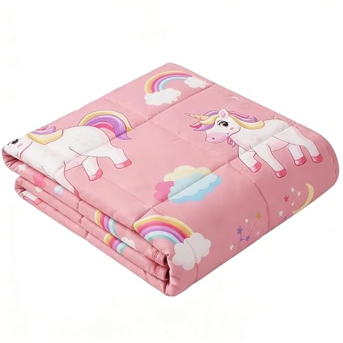 anfie Weighted Blanket Kids (36"x48" 5lbs) Weighted Blanket Cooling Blanket for Sleeping,Throw Size Breathable Blanket with Premium Glass Bead(Pink Unicorn)