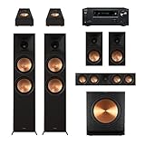 Klipsch Reference Premiere RP-8000F II 7.1 Bookshelf Speaker Home Theater System with 8” Cerametallic Woofers in Ebony with Onkyo TX-NR6100 7.2 Channel THX Certified Network AV Receiver