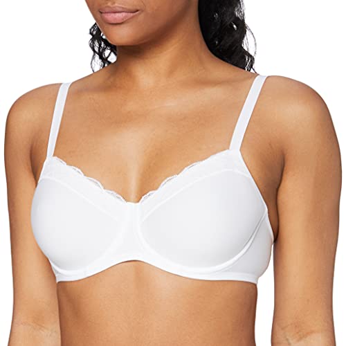 Hanro Women's Cotton Lace Spacer T-Shirt Bra 72433, White, 34 C #TOP14