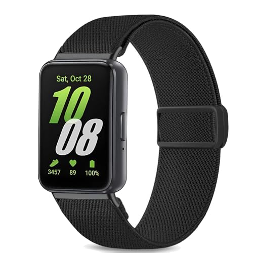 CUNUJIX Elastisch Nylon Armband Ersatz für Samsung Galaxy Fit 3, Dehnbare Loop Gewebe Magnetverschluss Ersatzband für Galaxy Fit 3 Damen Herren