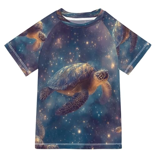 Boys Short Sleeve T-Shirts Sea Turtles Galaxy Rashguard Kids Swim Shirts Sun UPF 50+