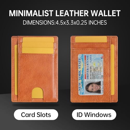 LELEMENT Slim Front Pocket Minimalist Leather Wallet | RFID Blocking Wallet for Men and Women | Mens and Womens Wallet with Gift Box | Brown Minimalist Leather Wallet3