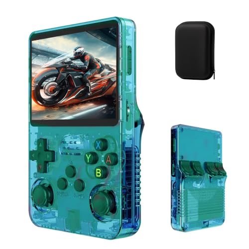 Image of Handheld Game Console HN-R36S, Green with Case | 15k+ Games, 3.5-inch IPS Display, 64GB Storage, 1GB RAM, 8+ Hour Battery Life