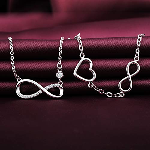 Collar infinito de plata 925 y pulsera corazón Yumilok con diamantes brillantes 3