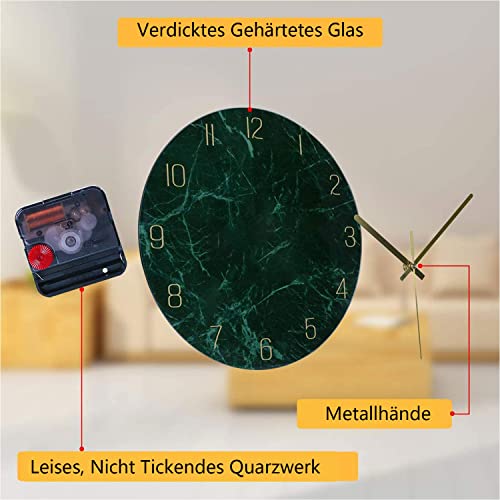 VIKMARI Glass wanduhr Silent-Non Ticking Wand Clocks- qualität Quarz-batteriebetriebene runde 12 Inch dunkelgrün – Bild 4
