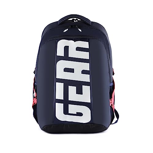 Gear Maxpro 45L Large School Bag/Casual Standard 5 Compartment Backpack/Daypack/College Bag For Boys/Girls (Navy-Red)