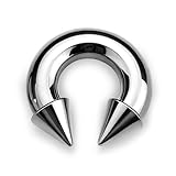 BodyBonita G23 Titanium Septum Rings 0G - Horseshoe Spike Barbell Nose Piercing Jewelry ASTM F136 Titanium Earrings for Women Men Silver 19 mm