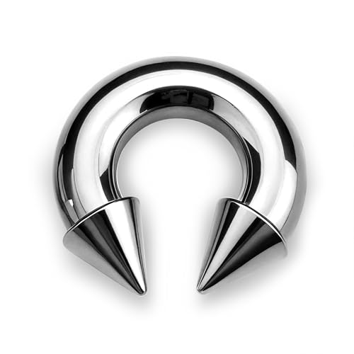 BodyBonita G23 Titanium Septum Rings 0G - Horseshoe Spike Barbell Nose Piercing Jewelry ASTM F136 Titanium Earrings for Women Men Silver 19 mm