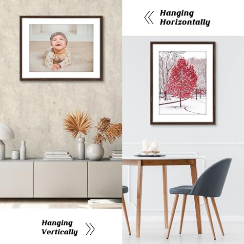 Image of HLiWEGNS Dark Brown 14x18 Frame Set of 3 - Rustic Woodgrain 14x18 Poster Frame for Pictures 12x16 with Mat or Picture Frame Without mat for Wall Gallery Display - Ideal Christmas Day