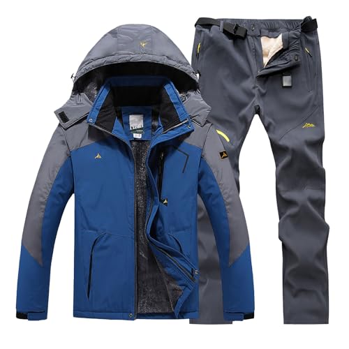 Traje de esquí de dos piezas para hombre, impermeable, resistente al viento, al aire libre, snowboard, conjunto casual de chaqueta y pantalones con bolsillos, traje de nieve de montaña de invierno Traje de esquí de dos piezas para hombre, impermeable, resistente al viento, al aire libre, snowboard, conjunto casual de chaqueta y pantalones con bolsillos, traje de nieve de montaña de invierno