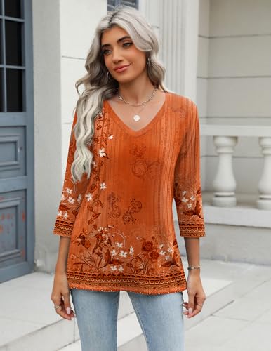 Zeagoo 3/4 Length Sleeve Womens Tops Casual V Neck Shirts Soft Basic Tees Business Work Blouses2