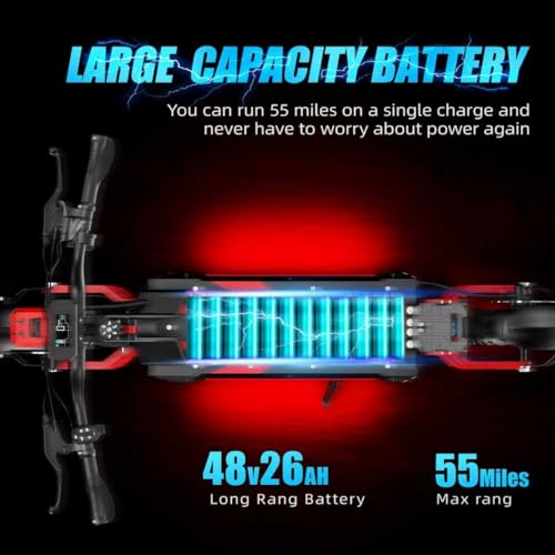 V2 5600W Dual Motor Electric Scooter for Adults, 48V26AH Lithium Battery, Up to 45MPH, 55 Miles Range, Dual Suspension, Dual Brakes, 3 Speed Modes, LCD Display – Off-Road Folding E Scooter