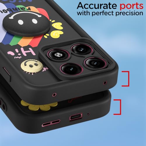 Image of Pikkme Back Cover for Motorola Moto Edge 70 Pro 5G | Soft Silicone| Cute Rainbow Smile & 3D Cartoon Flower Design | Shockproof Raised Camera Protection Bumper Case (Black)