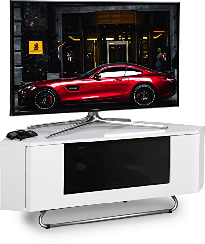 Centurion soutient Hampshire Coin-Friendly Gloss Blanc avec Noir Contraste Beam-Thru télécommande bienvenus Porte 26'-50' TV à écran Plat Cabinet