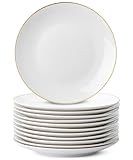 BTaT – White Dessert Plates with Gold Rim, Set of 12, 8', Porcelain, Small Plates for Appetizers, Christmas Gifts