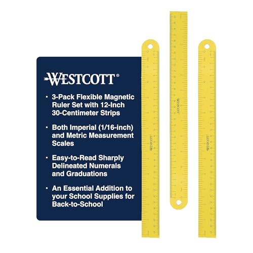 Westcott ‎12 inch Magnetic Flexible Rulers (3 Pack), Yellow, for School, Office, Crafts and DIY, Measuring Tools for Students and Adults - Thumbnail 2