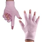 Happon Gel Moisturizing Spa Gloves Fingerless Pink Women's Gel Moisturizing Gloves Day Night Instantly Repair Eczema Dry Rough and Cracked Hands