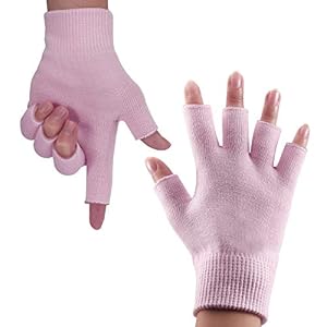 Happon Gel Moisturizing Spa Gloves Fingerless Pink Women’s Gel Moisturizing Gloves Day Night Instantly Repair Eczema Dry…