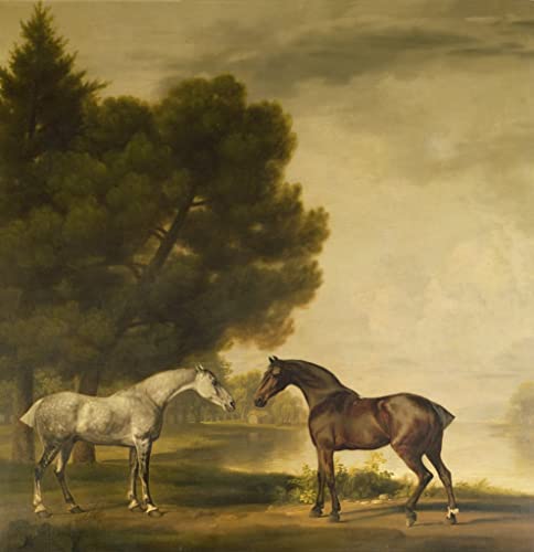 Toile nordique de George Stubbs, grand tableau paysage gris et baie pour décoration chambre chic