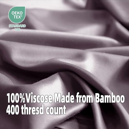 Image of EVERLY Queen Sheets Set,Luxuriously 400 Thread Count Organic Viscose Derived from Bamboo Bed Sheet,Cooling Sheets for Queen Size 4 Piece Deep Pockets Bedding Sheets &Pillowcases-Purple