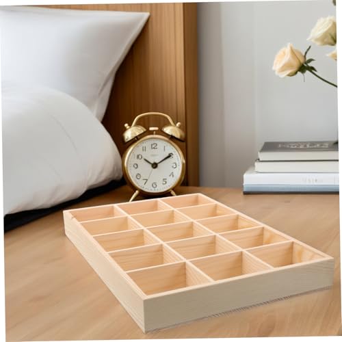 Plateau de rangement bijoux compartiments bois naturel 15 grilles