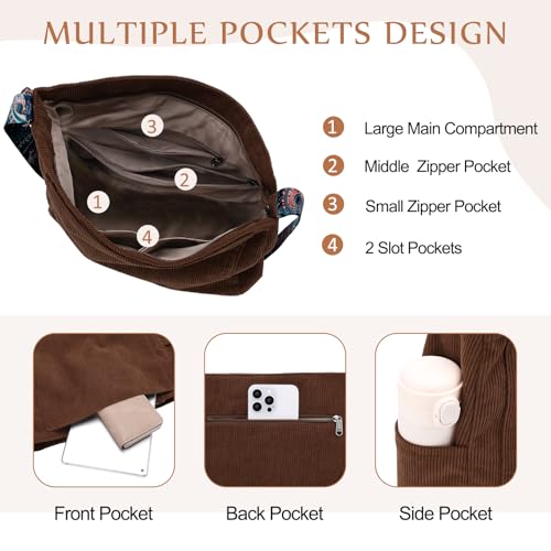 Image of Chase Chic Corduroy Tote Bag for Women, Large Messenger Bag Crossbody Hobo Bag Convertible Shoulder Handbag for Work