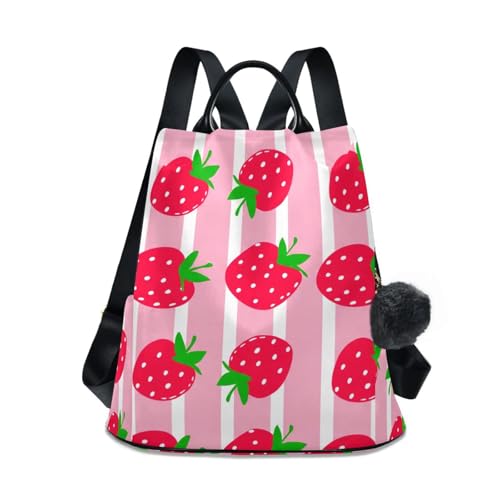 Sac à dos femme fraises et rayures roses avec compartiments et bretelles confort