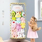 Stuffed Animal Storage Toy Organizer- Corner Stuffed Animal Holder Length Adjustable Wall Hanging Stuffed Animal Toy Organizer Shelf with Christmas Deco Hanging Light for Kids Room (Transparent)