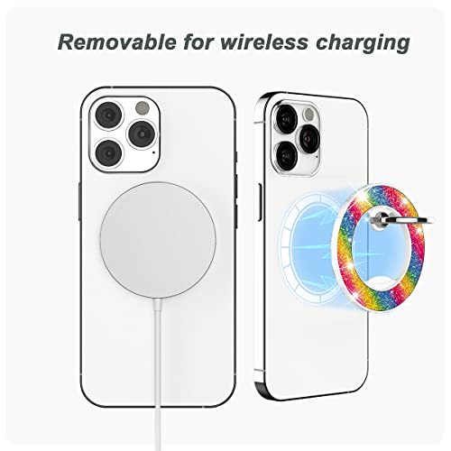 Magnetic Phone Ring Holder For Magsafe,Datimira Glitter Magnetic Grip Compatible With Iphone 14 13 12 Pro Max,Pro,Plus,Mini Mag Safe Accessories,Adjustable Kickstand Wireless Charging,Bling Rainbow #TOP1
