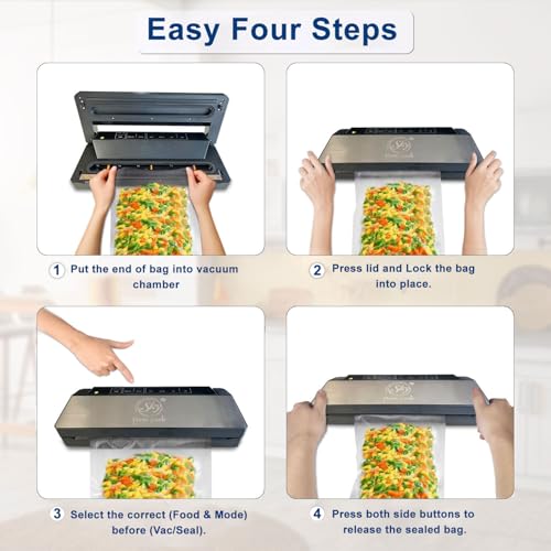 Image of Vacuum Sealer Machine With 1 Vacuum Roll & 50 Vacuum Pouches | Automatic Dry & Wet Sealing | Stainless Steel Cover For Food Packing Home & Small Business