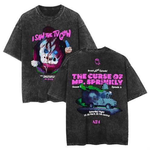 I Saw The TV Glow Washed Cotton Tee Fashion Short Sleeve Hip Hop Crewneck Vintage T-Shirt (M,Black-R200685)