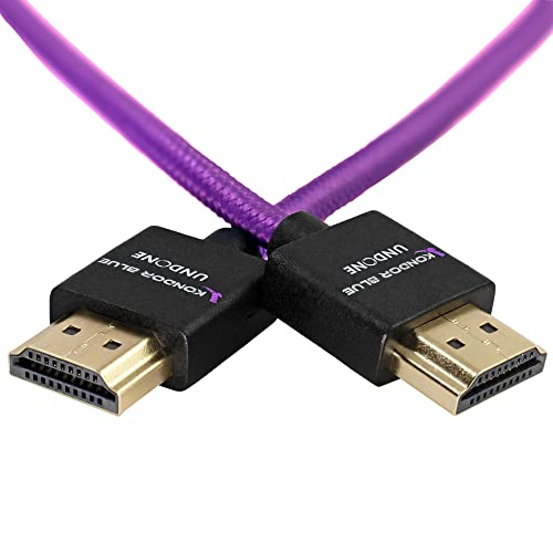 Image of KONDOR BLUE X Gerald Undone | MK2 HDMI to HDMI Thin Short 16 inch Inch Braided Cable for On-Camera Monitors, Capture Cards + More | 4K /60hz | 18Gbps 3D HDR MetaData | Limited Edition Purple