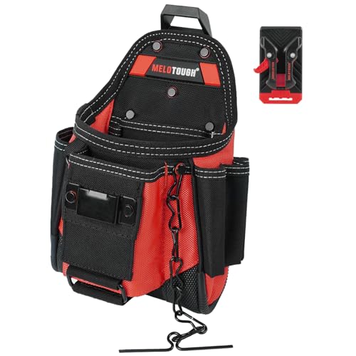 MELOTOUGH Small Electrician Tool Pouch for Tool Belt with Belt Clip Attachment 9 Pockets Tradesman Tool Bag Pouch with Tape Thong Tool Holster