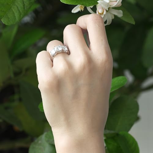 DovEggs Moissanite Engagement Rings for Women Solid 4ct Cushion Cut 3-Stone Moissanite Classic Anniversary Wedding Rings 14K Gold QUALITY Sterling Silver3