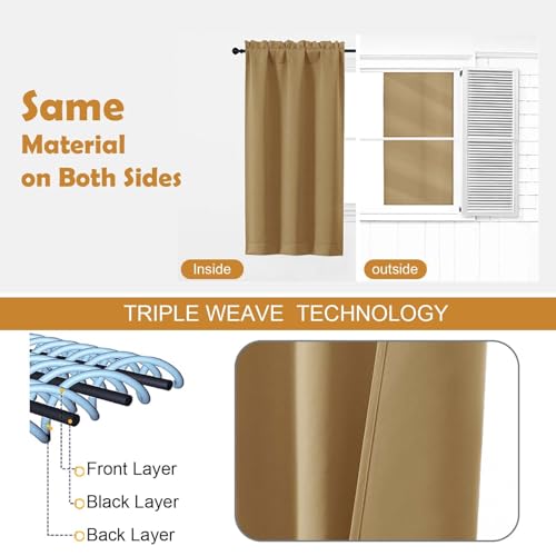 Image of Aiyufeng Gold Short Blackout Curtains for Bedroom 45 Inches Long 2 Panels Set, Solid Thermal Insulated, Energy Saving Window Treatment Curtains Blackout Drapes, W40 x L45 Inch, Gold