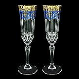  2 x 180 ml. SEKTGLÄSER, BOHEMIA, HANDARBEIT, FARBE BLAU/GOLD, SERIE ADAJIO, NEU