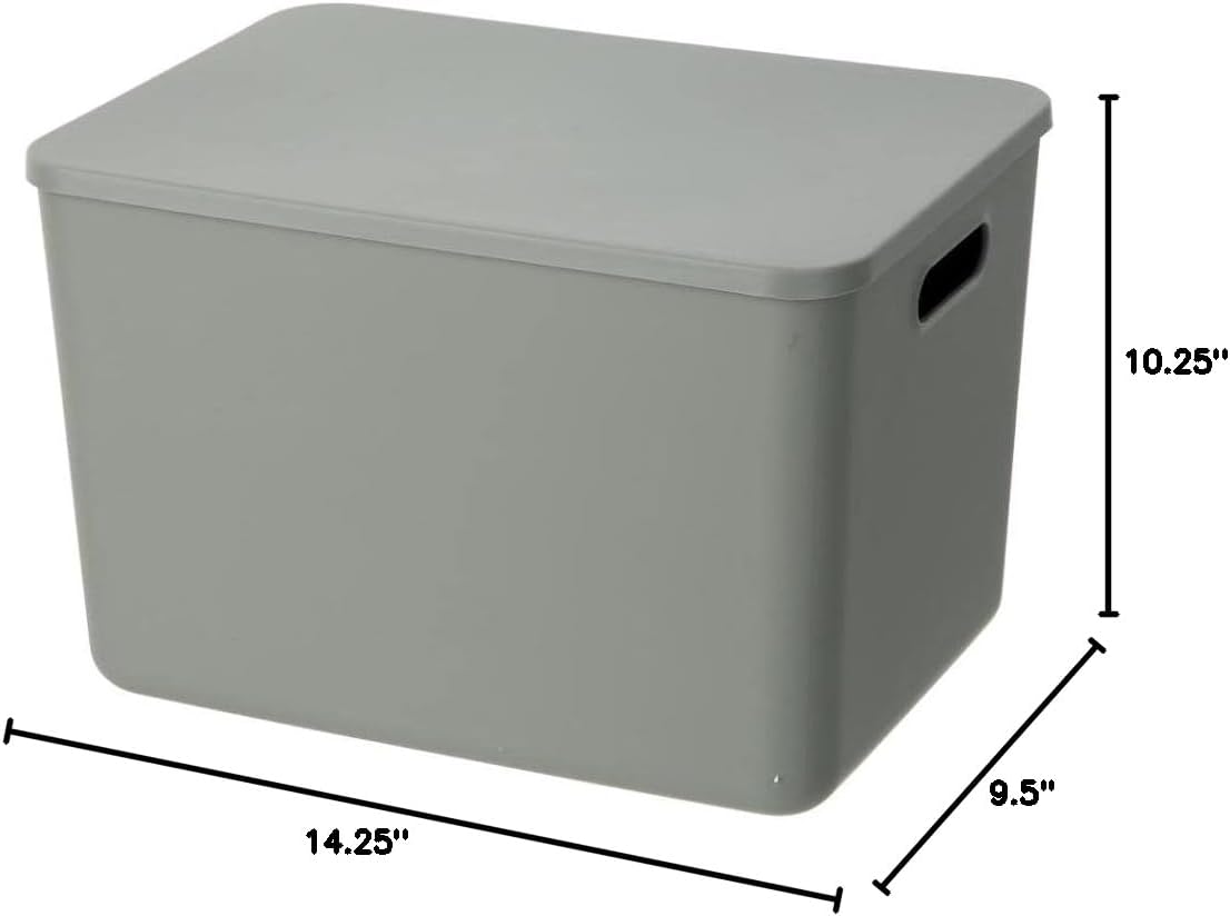 YBM HOME Stackable Plastic Storage Bin with Lid, Multipurpose for Classroom, Drawers, Desktop, Office, Playroom, Shelves, Closets, Grey, 2149-1
