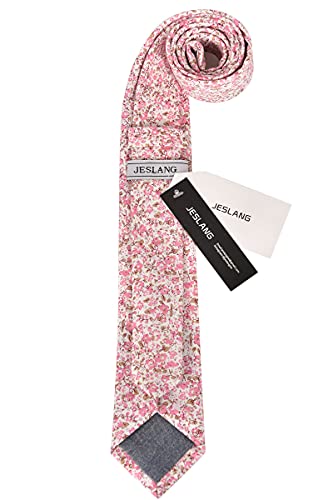 Image of JESLANG Men's Cotton Printed Floral Tie 2.56 inch Skinny Narrow Necktie Various Designs