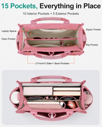 Image of FIORETTO Womens Canvas Tote Bag Purse with Individual Compartment, Zipper Top, Reinforced Bottom & Luggage Sleeve