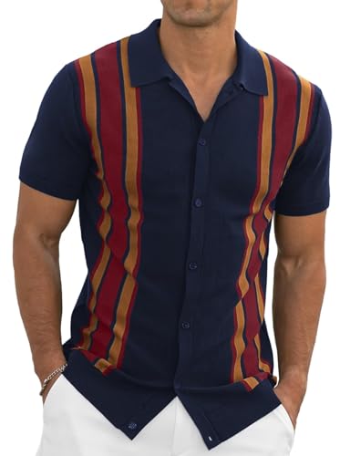 Poloshirts für Herren Gestreiftes Strick-Polo GolfPolo Button Down Shirts