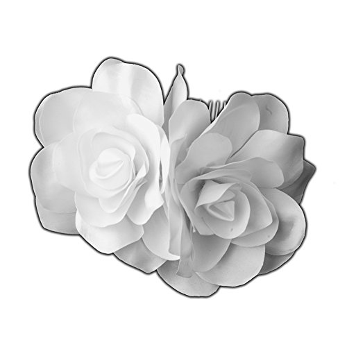 Graceful White Double Flower Wedding Bridal Special Occasion Hair Comb