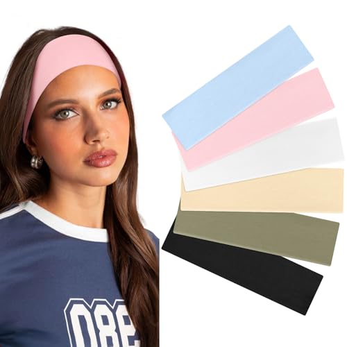 Tumurup Headbands for Women's Hair, 6-Pack Women's Elastic Sports Headband – Breathable, Sweat-Absorbent & Anti-Slip Hair Bands for Yoga, Skincare, Cycling, Running, Makeup & Daily Wear