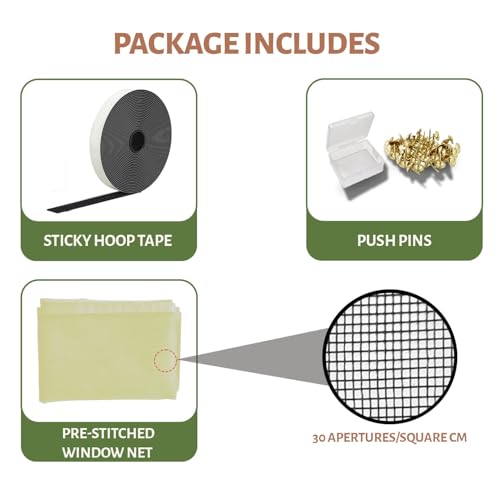 Image of TurtleGrip Customizable Window Mosquito Net - Beige, [Size: 90x120 cm / 35.43x47.24 in / 2.95x3.94 ft] | 120 GSM Fiberglass Mesh with Hook & Loop, Easy Installation