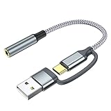 Seminer Adaptador USB C a Conector de 3,5 mm, USB Tipo C 2 en 1 Adaptador de Conector de Audio para...