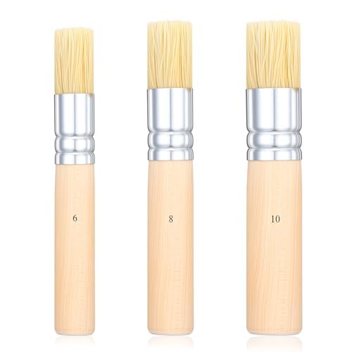 3 Stück Schablonierpinsel Borstenpinsel Set, Holz Schablone Pinsel Naturborsten 3 Größen Malpinsel für Acrylmalerei Ölmalerei Malschablone DIY Kunst Handwerk