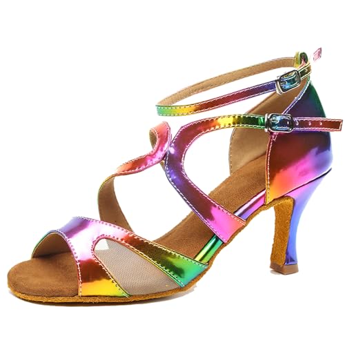 Chaussures de danse latine femme talon multicolore 41 arc-en-ciel avec sangle de cheville