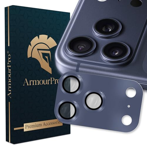 Image of ArmourPro Camera Lens Protector for iPhone 17 Pro 6.3-Inch, Full Coverage 9H Tempered Glass Ring Cover, Matte Metal Plate, Case Friendly | Deep Blue, Pack of 1