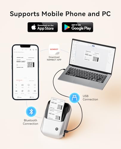 Image of NIIMBOT 2Inch Label Maker Machine with 3 Tape, B1 Portable Sticker Printer for Small Businesses, Clothing, Logo, Jar, Address, Compatible with Phones & PC, Silver Gray
